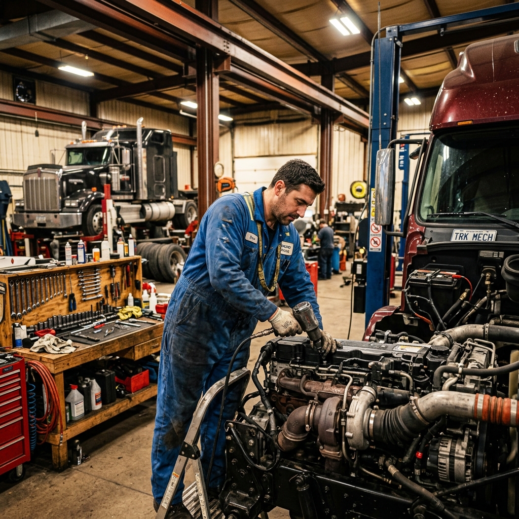 Truck repair technician at work
